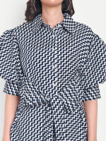 Zig-Zag pattern blue shirt dress for women