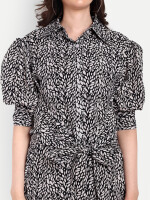 Black leaf Pattern shirt dress for women
