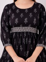 Women's Pure Cotton Designer Printed Dress-(Black)-DR4002BLACK