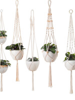 5 piece set macrame plant hanger with hooks crochet boho wall art decor vintage style simple minimalist