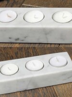 White Marble Tealight Candle Holder 3 Slots, Decorative Tea Light Holder for Weddings, Dinning and Parties