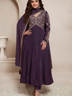 Beautiful chinon kali ensemble with dupatta and embroidered bottom readymade suit