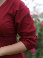 Beautiful Red Cotton Slub Dress with a smocking belt on waist