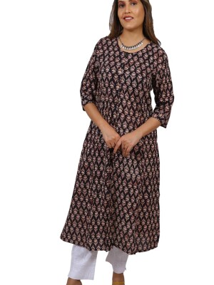 Black Kriti Handcrafted Block print kurta, comfortable and breathable cotton fabric