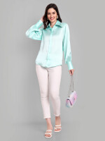 Sky blue Royal Satin Shirt with Long Collar and Cuff