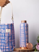 Geometric blue boho | 100% pure copper bottle|950 ml |