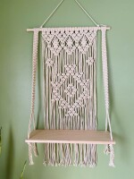 Boho Macrame Wooden Wall Hanging Shelf, Modern Chic Woven Macrame Tapestries, Wall Art Home Decor for Apartment, Dorm, Bedroom, Living Room, Nursery,