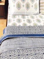 Blue Double Sided Block Printed Cotton Quilt Single 60x90 Inches