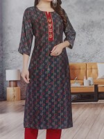 V-neck pure cotton blue long kurti for women