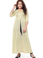 Full shimer naira cut light golden -3/4 sleeve party wear long kurta for women