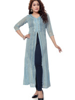 Sky blue georgette sleeve - 3/4 naira cut long kurta for women