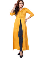 Plain deep golden jam cotton naira cut long kurta - 3/4 sleeve for women