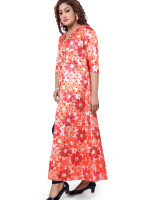 Orange floral print naira cut long kurta for women sleeve - 3/4