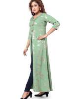 Beautiful design rayon green naira cut sleeve - 5/6 long kurta for women