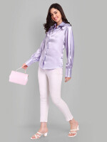 Purple royal satin shirt with long collar and cuff