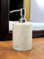 MBSC Soap/Lotion Dispenser Made of Genuine Indian Marble in White Color - Luxury Bathroom Accessories Bath Set