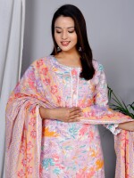 Pure cotton printed kurta set for women with pant & dupatta