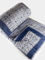 Blue Double Sided Block Printed Cotton Quilt Single 60x90 Inches