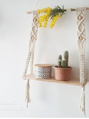 Macrame Wall Hanging Shelf Cotton Rope TOPS-11