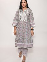 pure cotton formal sea green kurta set, enhanced with silver gotta and lace details