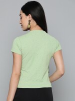 Twisted pista green neck top for women