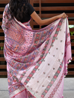 Madhubani hand painted pink linen saree