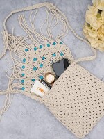 Stylish Handmade Macrame Sling Bags For Women’s macrame hand bag full size Beige ( bag002)