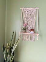 Boho Macrame Wooden Wall Hanging Shelf, Modern Chic Woven Macrame Tapestries, Wall Art Home Decor for Apartment, Dorm, Bedroom, Living Room, Nursery,