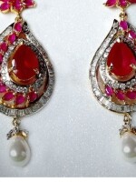 Ruby leaf pink semi long earrings