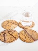 Brown Marble Tea/Coffee/Cocktail Round Coaster Set of 4 pcs for Drinks Hot & Cold, Table Decorative Cocktail Coaster