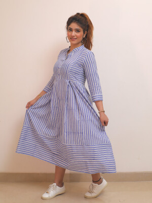 Blue And White Striped Long Dress, it is breathable and comfortable.