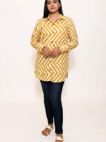 pure soft cotton mustard Leheriya basic front button shirt is comfortable and fashionable piece