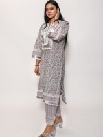 pure cotton formal sea green kurta set, enhanced with silver gotta and lace details