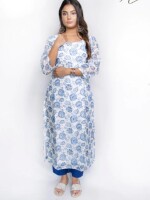 Designer Blue Abharana chanderi kurta, Digital Printed Kurta