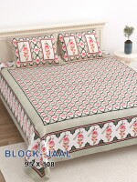 Block jaal pure cotton double bedsheet with 2 pillow covers
