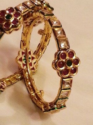 Traditional kada in ruby & kundan stones