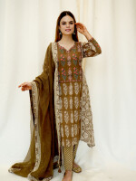 Ocher Bagh Print Colorful Embroidered Suit Set