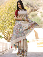 Beautiful hand painted madhubani tussar silk saree