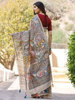 Beautiful hand painted madhubani tussar silk saree