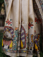 Beautiful hand painted madhubani tussar silk saree