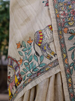 Beautiful hand painted madhubani tussar silk saree