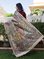 Beautiful hand painted madhubani tussar silk saree