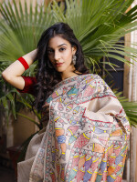 Stunning matasya hand painted madhubani silk saree