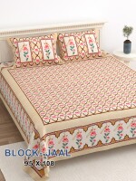 Block jaal pure cotton double bedsheet with 2 pillow covers