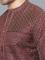 Brown Jacquard Banarsi Textured Men Short Kurta , Pattern: self weave, Colour: Brown and  Formal ethnic