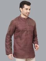 Brown Jacquard Banarsi Textured Men Short Kurta , Pattern: self weave, Colour: Brown and  Formal ethnic