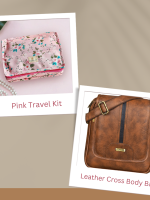 Rakhi Special Combo of Pink Travel Kit & A Premium Leather Cross Body Bag  for Brother & Sister