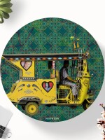 Yellow Auto Rickshaw Round Table Coasters – Set of 6