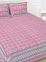 Pink Jaipuri Print Cotton king 90 by 108 Floral Bedsheet with two big size pillow cover BS-3 Pink