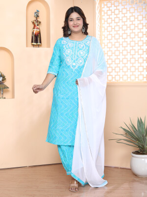 100% cotton Salwar Suit Set with Dupatta in Cotton (Light Blue)-KR-24